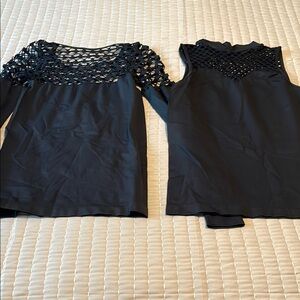 VENUS Black Long Sleeve Top with Crochet Design